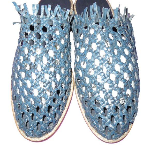 Free People Mirage Blue Woven Raffia Leather Mules Clogs Made in India 40 or 10 - Picture 2 of 7